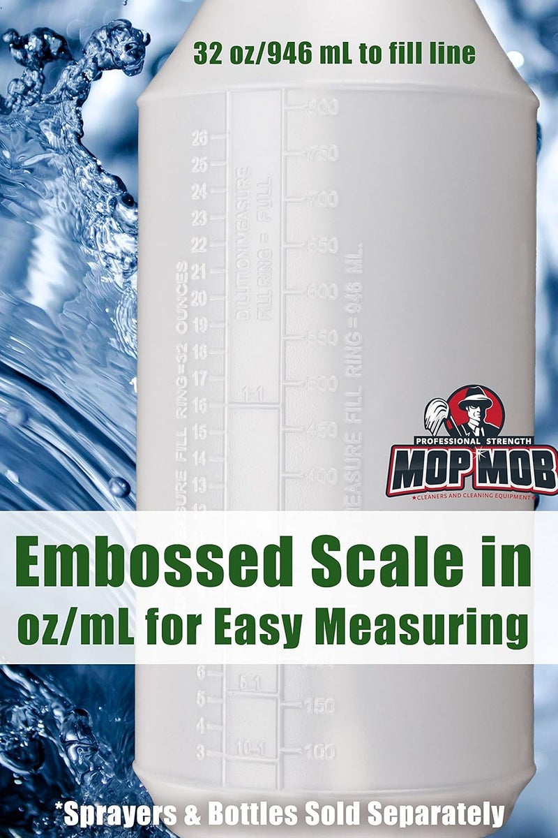 Mop Mob Commercial-Grade Chemical Resistant 32 oz Bottles ONLY 4 Pack Embossed Scale For Measuring. Pair With Industrial Spray Heads For Auto/Car Detailing, Janitorial Cleaning Supply or Lawn Care. - Image 2